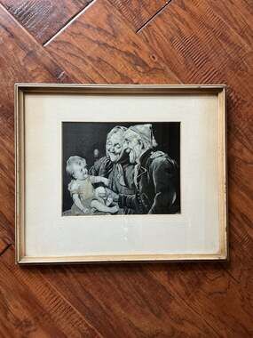 Neyret Frères Silk Woven Tapestry of Elderly Couple with Child